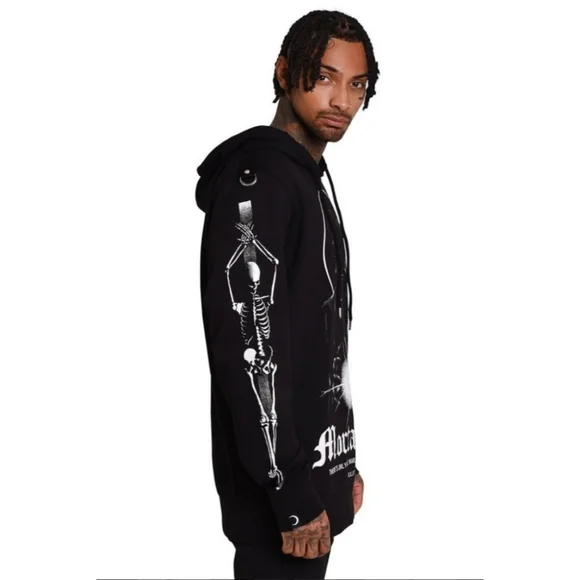 Killstar ✦ Mortale Hoodie ✦ XS Unisex Black Cotton Pullover Graphic Sleeves NWT